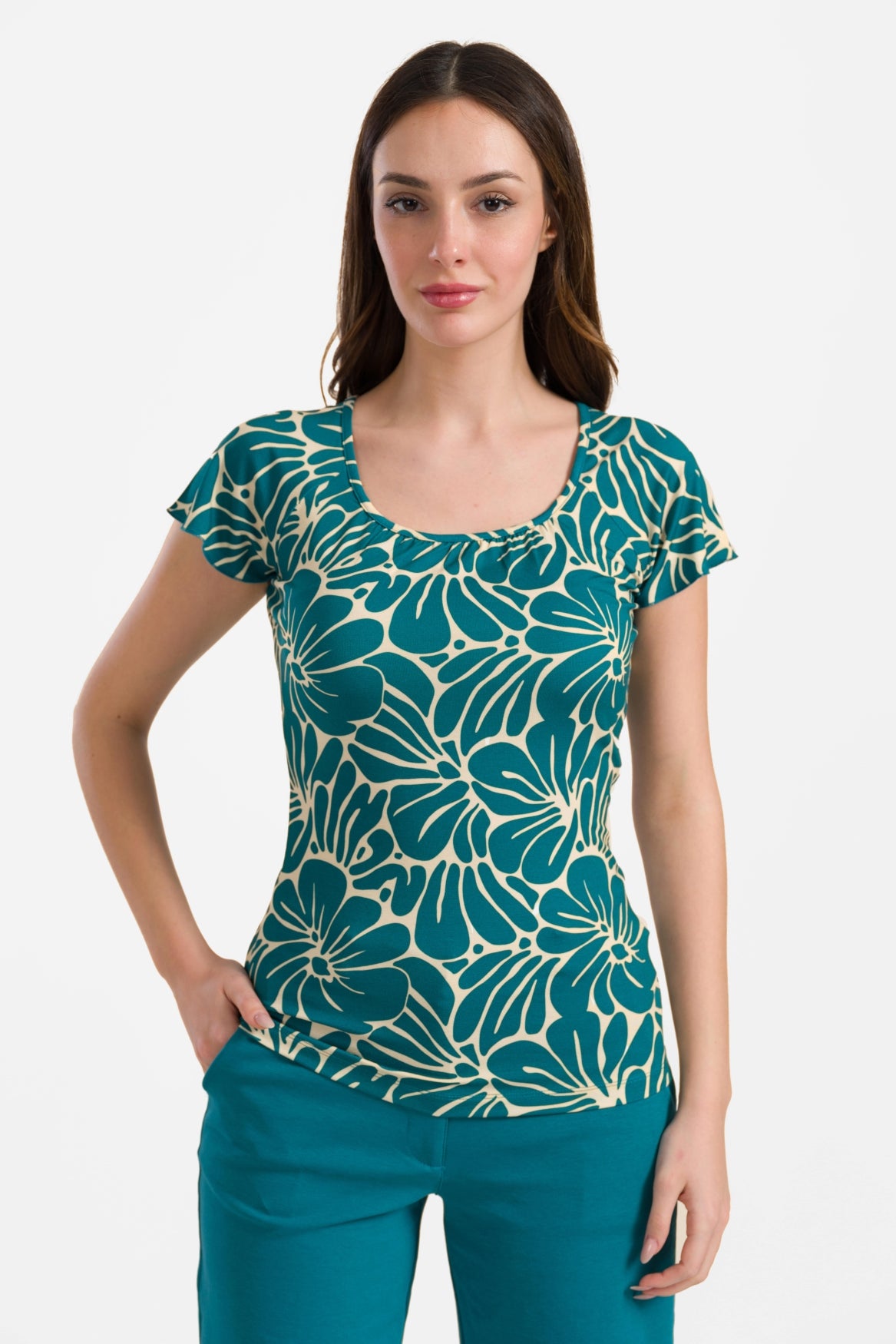 Kurzarm-Top mit Schmetterlingsmotiv | Flower Lake