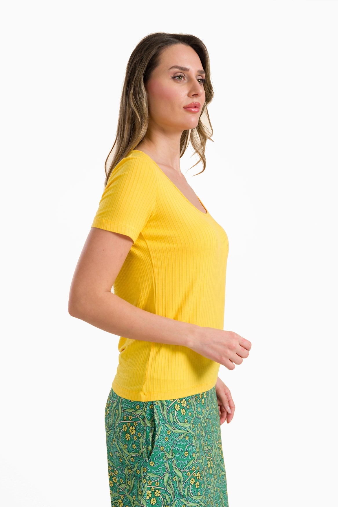 Ella Kurzarm-T-Shirt | Gerippt, Gelb