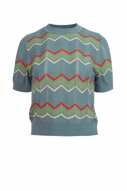 Strickpullover mit Rundhalsausschnitt und kurzen Ärmeln | Türkis