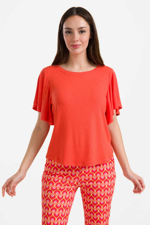 Sophie top short butterfly sleeve | Rib Orange Red
