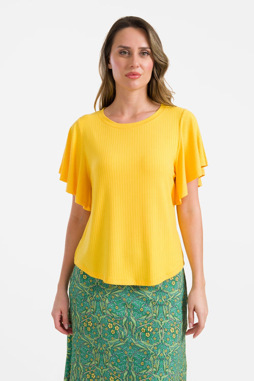 Sophie top short butterfly sleeve | Rib Yellow