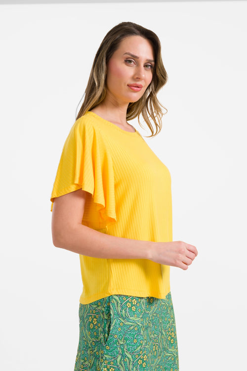 Sophie top short butterfly sleeve | Rib Yellow