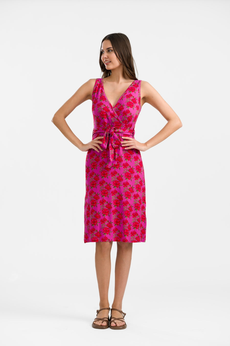 Milly Dress Sleeveless | Fuchsia Flowers
