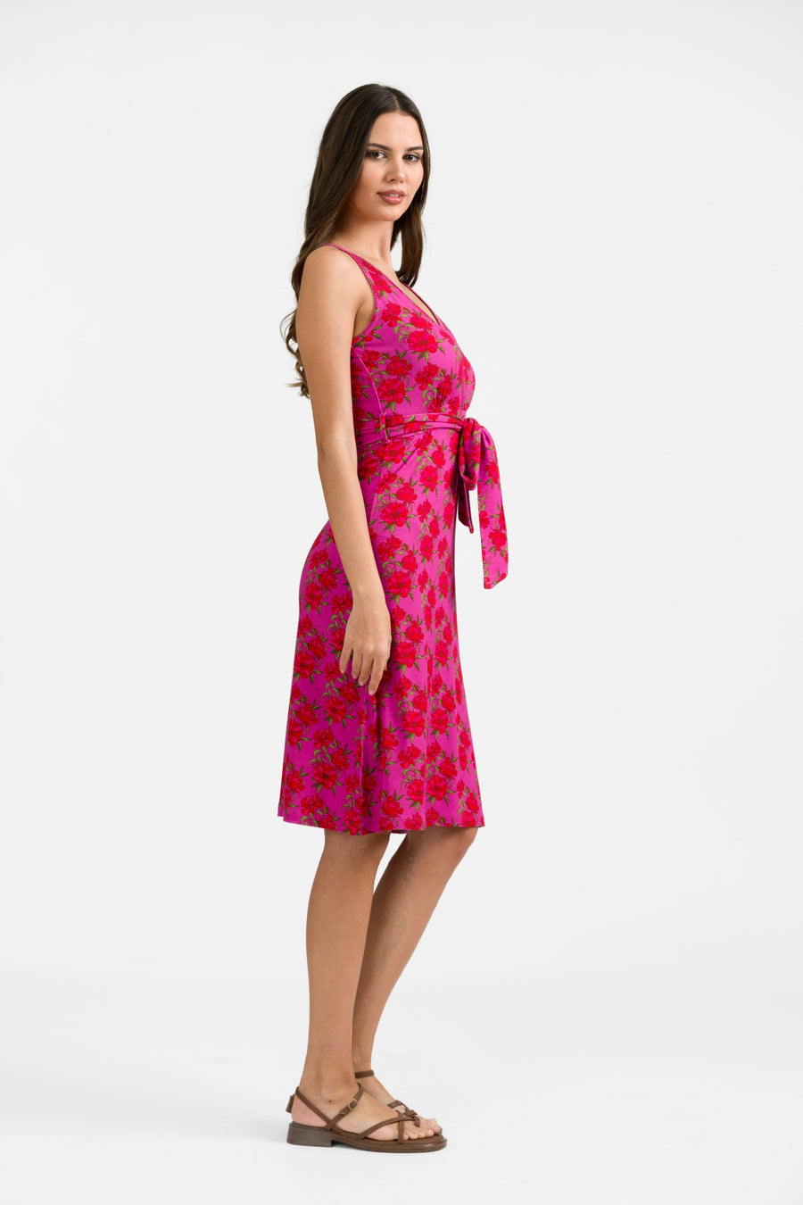Milly Dress Sleeveless | Fuchsia Flowers