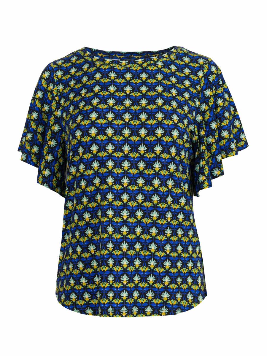 Sophie Top Short Butterfly Sleeve | Retro Flowers