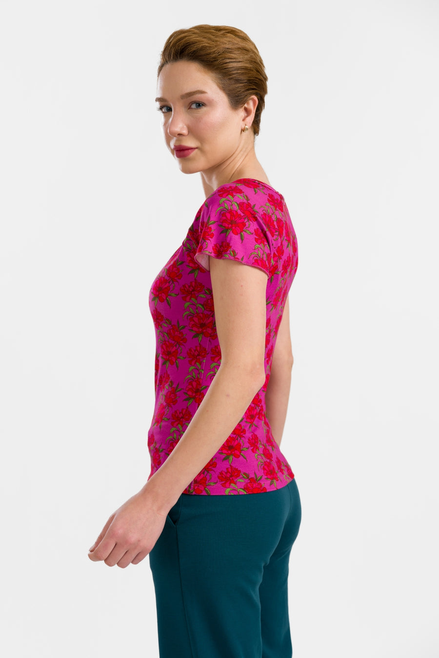Butterfly Top Short Sleeve | Fuchsia Flowers