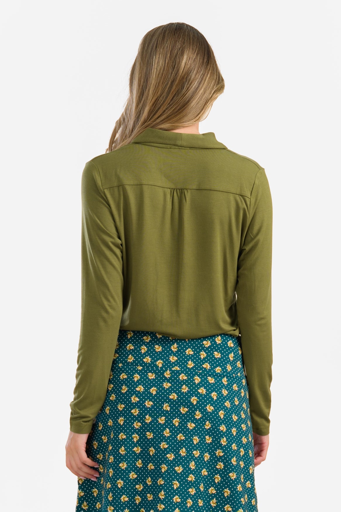 Iris Blouse Long Sleeve | Micro Plain Olive
