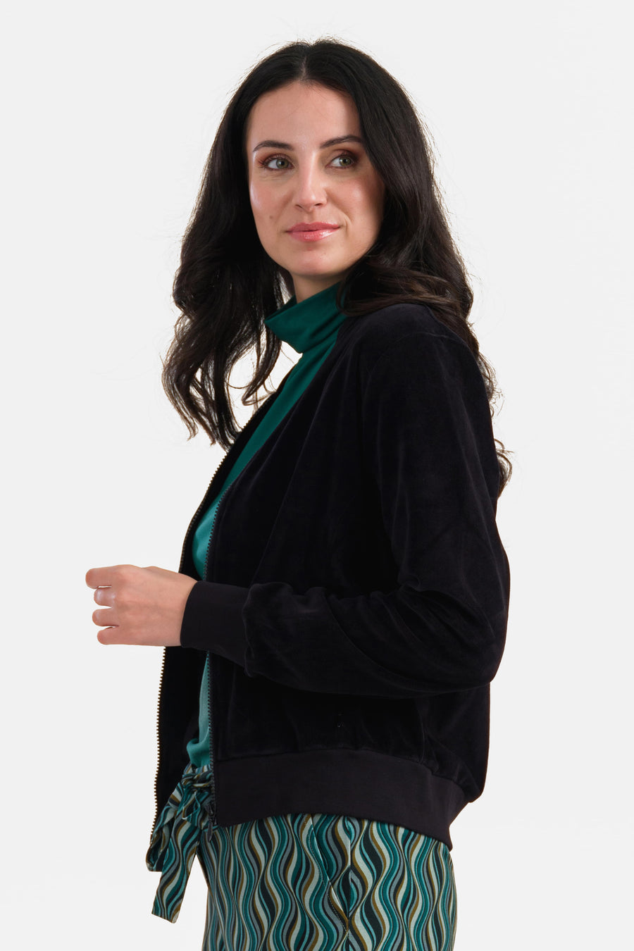 Nora Bomber Jacket | Velour Plain Black