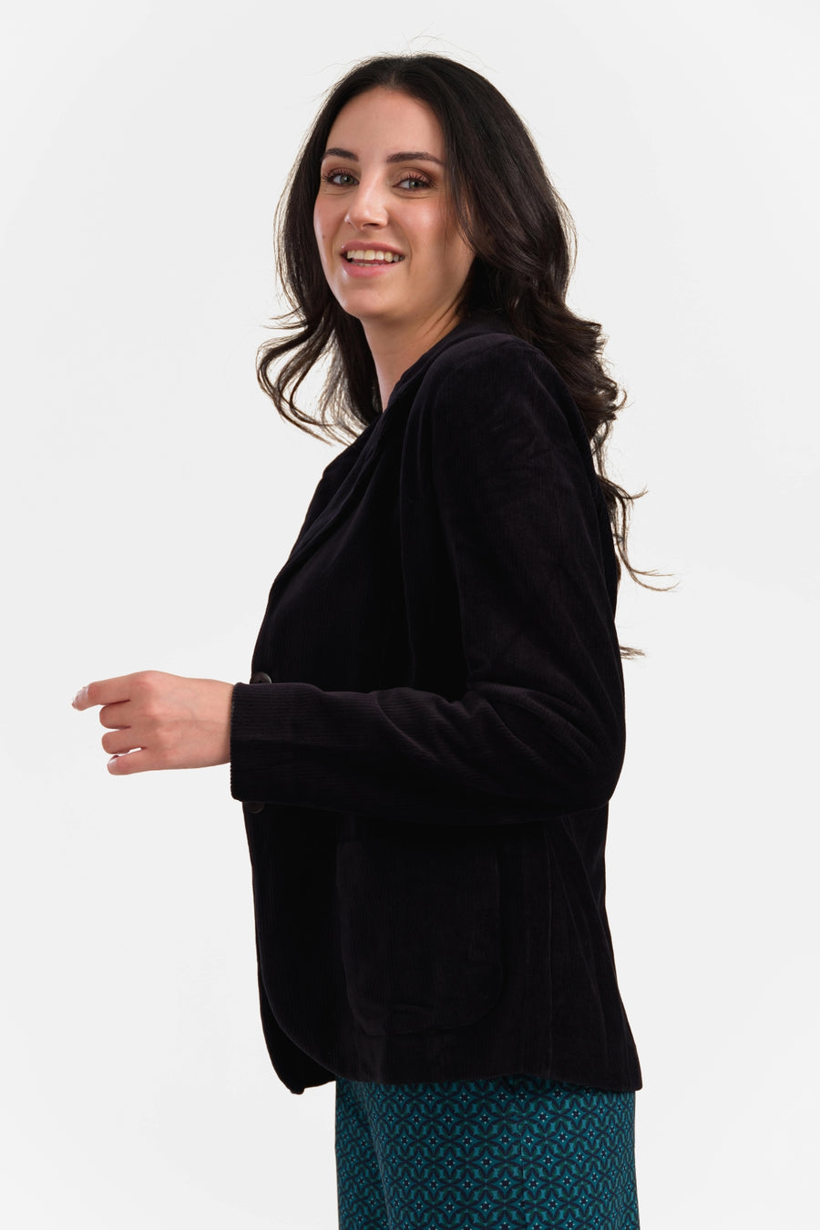 Nova Blazer | Rib Velour Plain Black