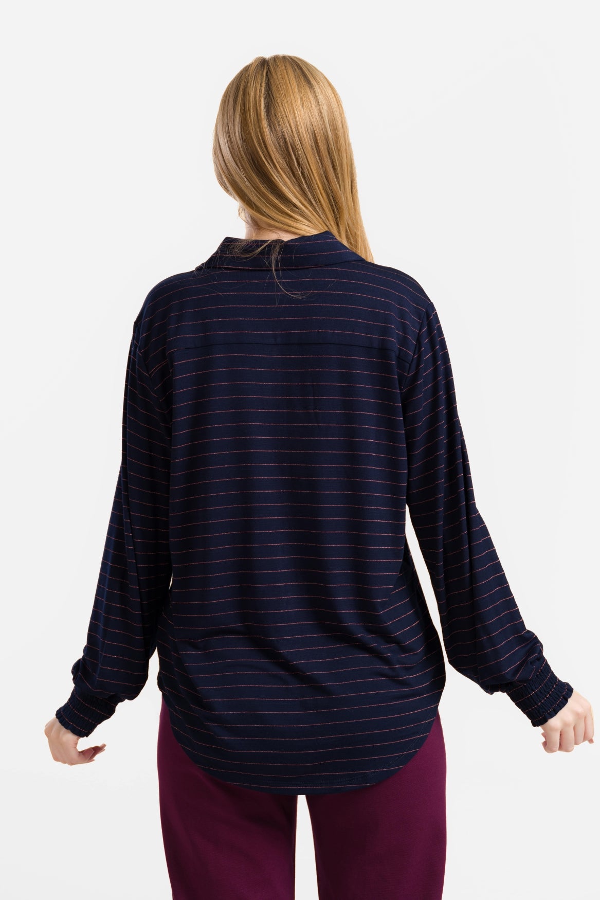 Amy Bluse | Gestreift Blau-Lurex Roségold