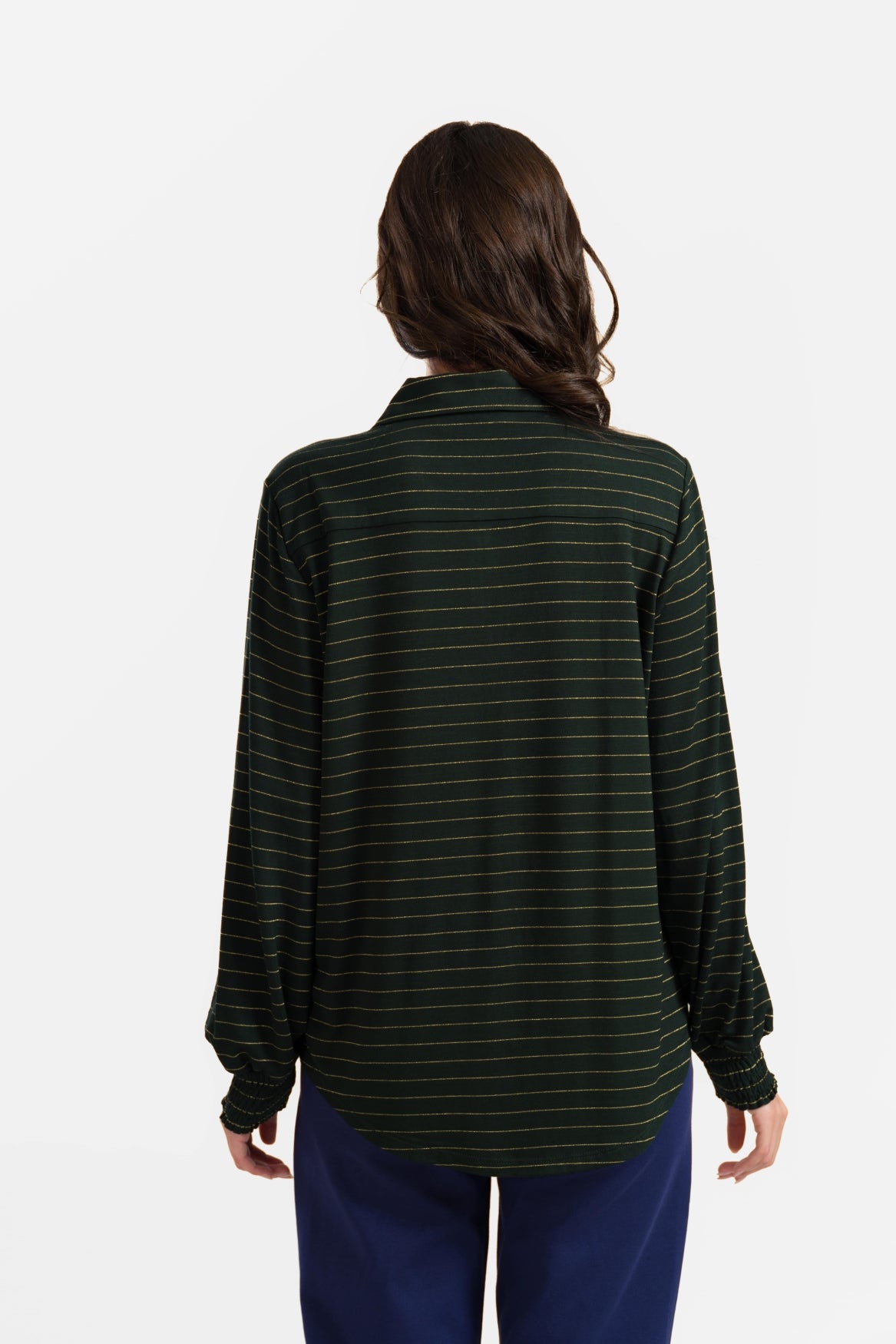 Amy Bluse | Gestreift Grün-Lurex Gold