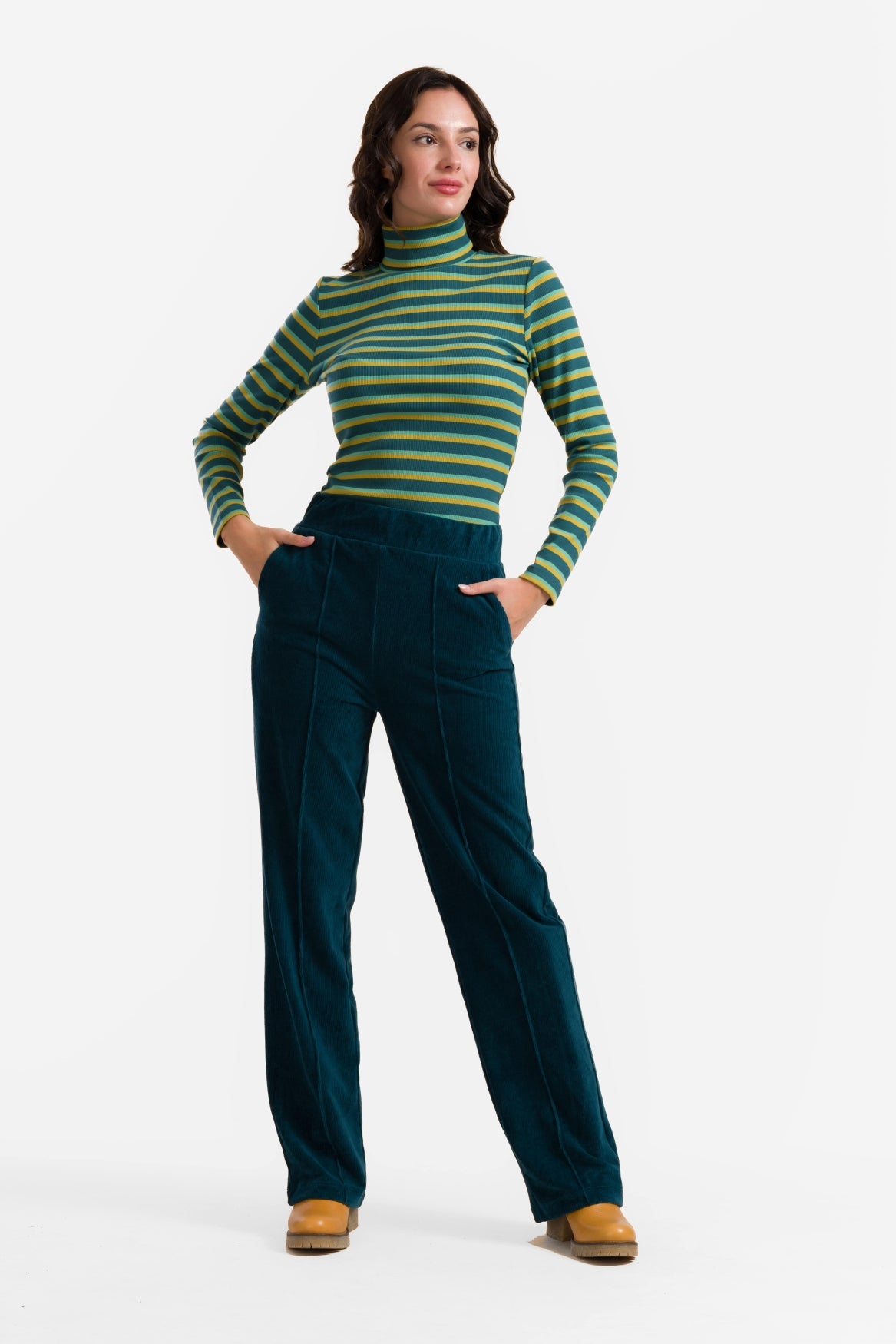 Hailey Trousers | Rib Velour Petrol