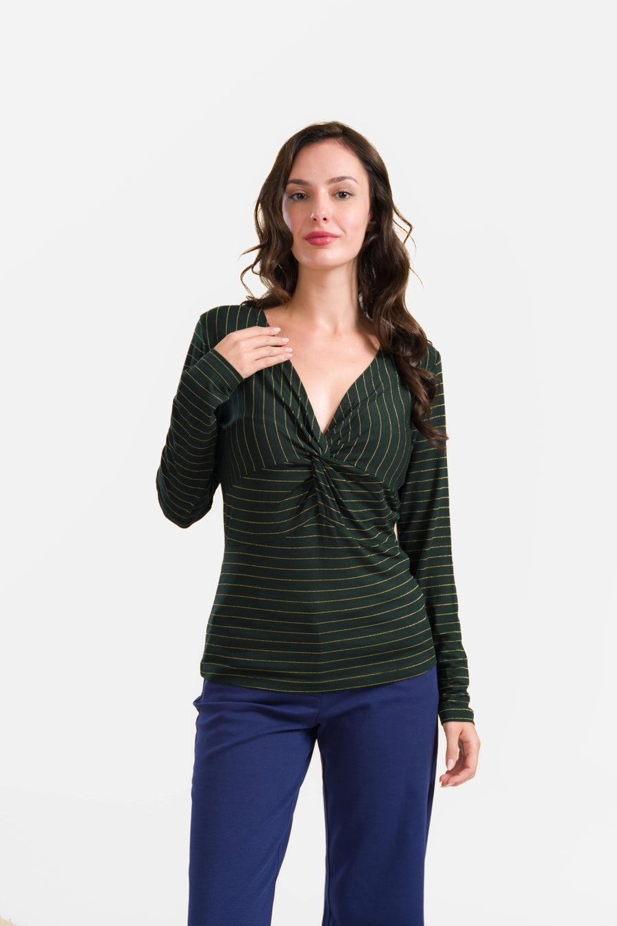 Angela Top | Gestreift Grün-Lurex Gold