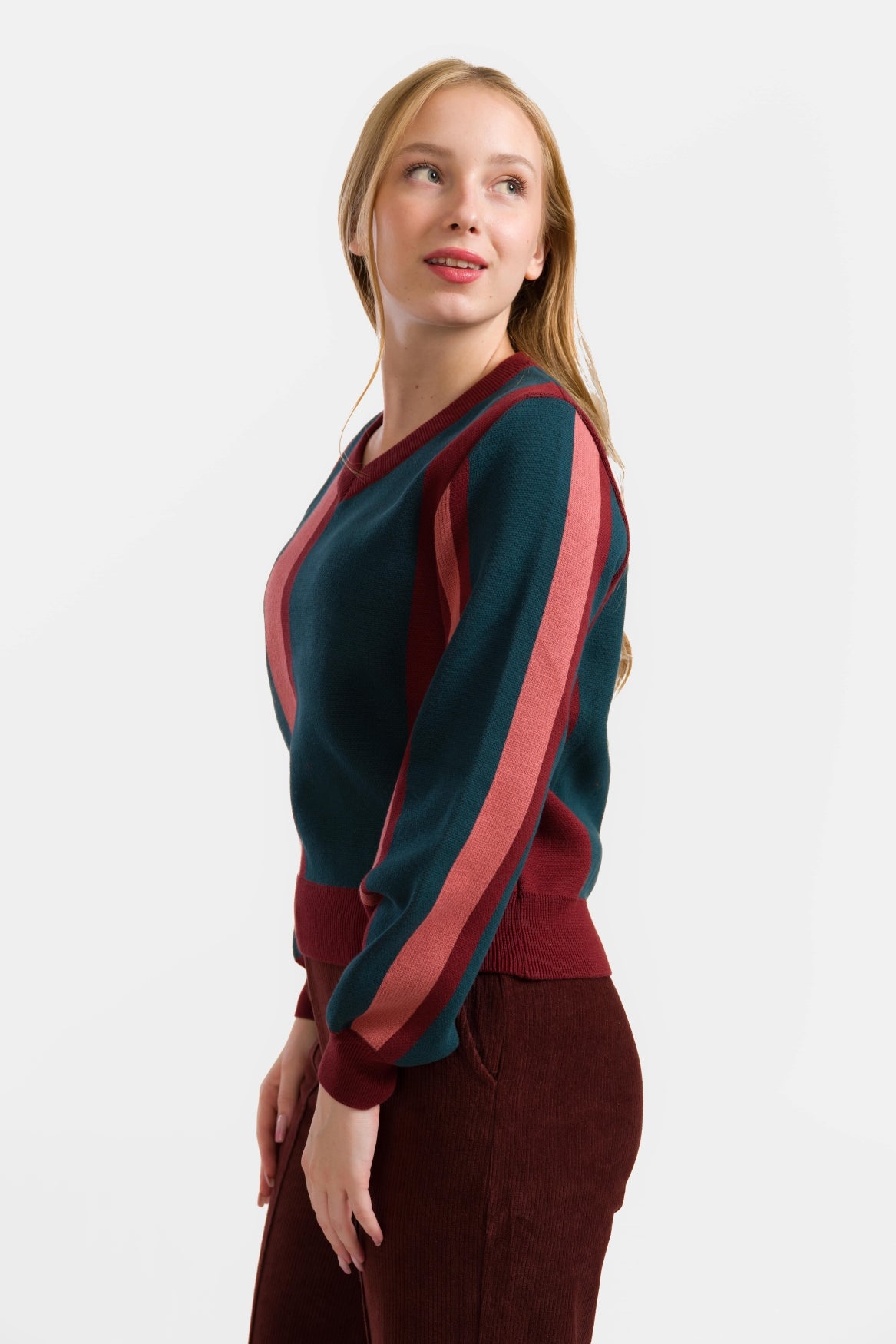 Strickpullover | Bordeaux-Streifen