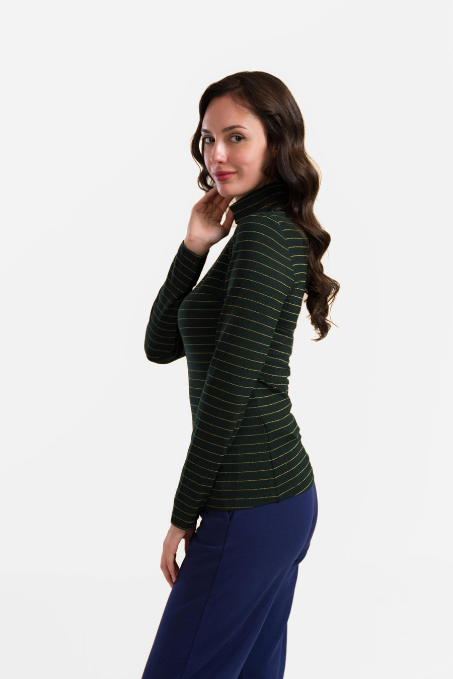 Ruby Top Ls | Stripes Green-Lurex Gold