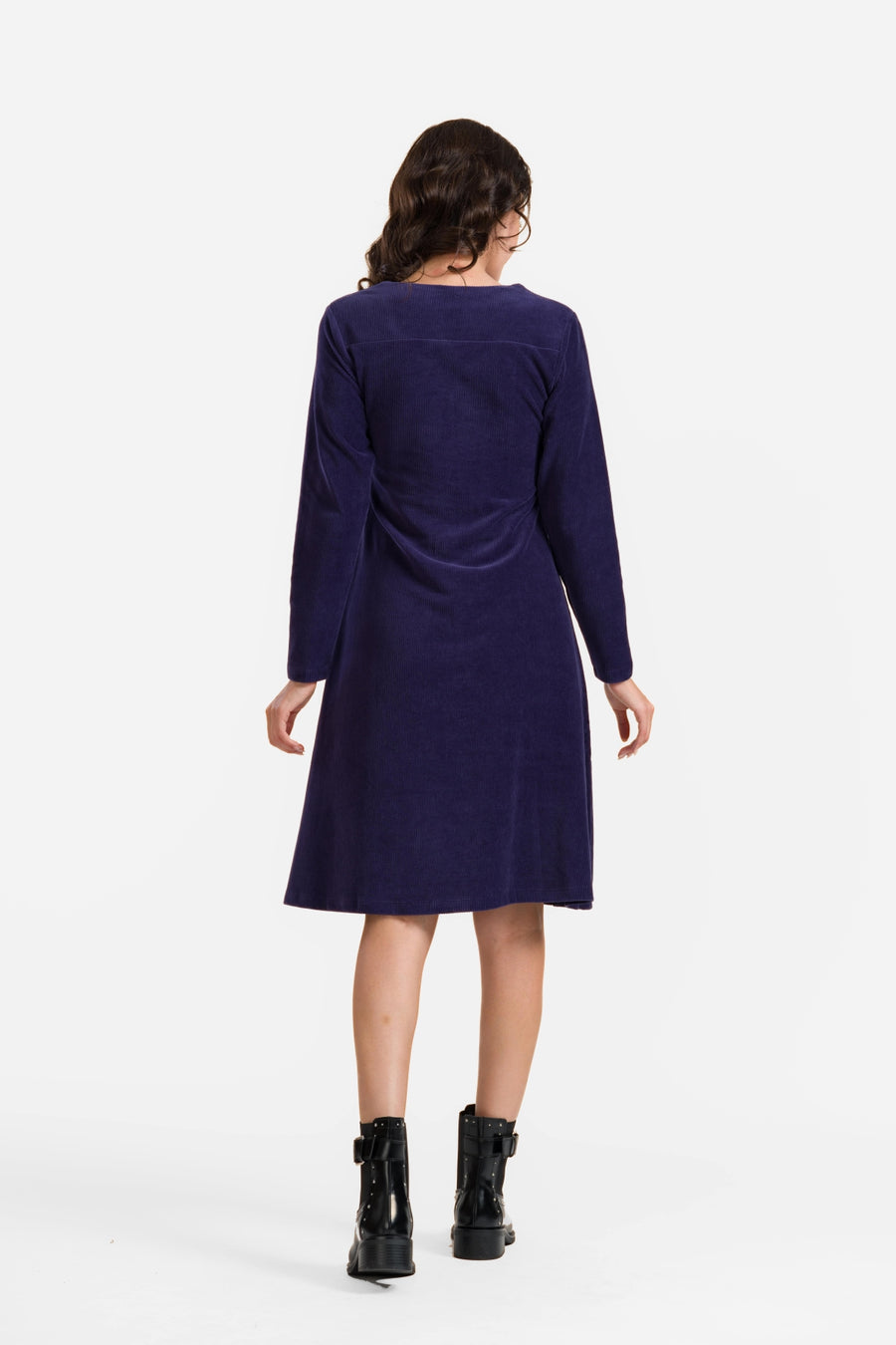 Sandra jurk | Rib velours marineblauw