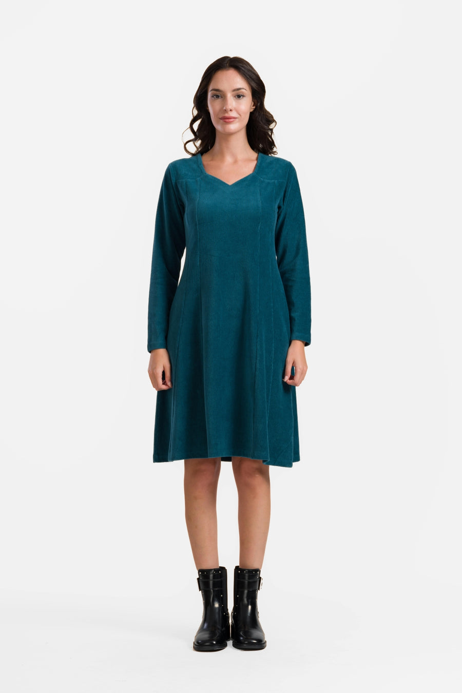 Sandra Kleid | Rib Velour Petrol