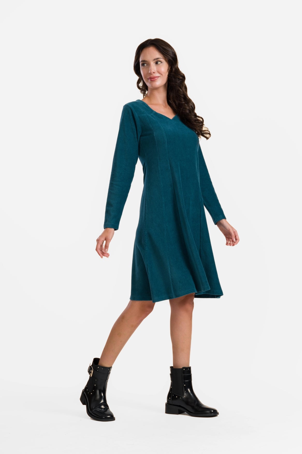 Sandra Kleid | Rib Velour Petrol