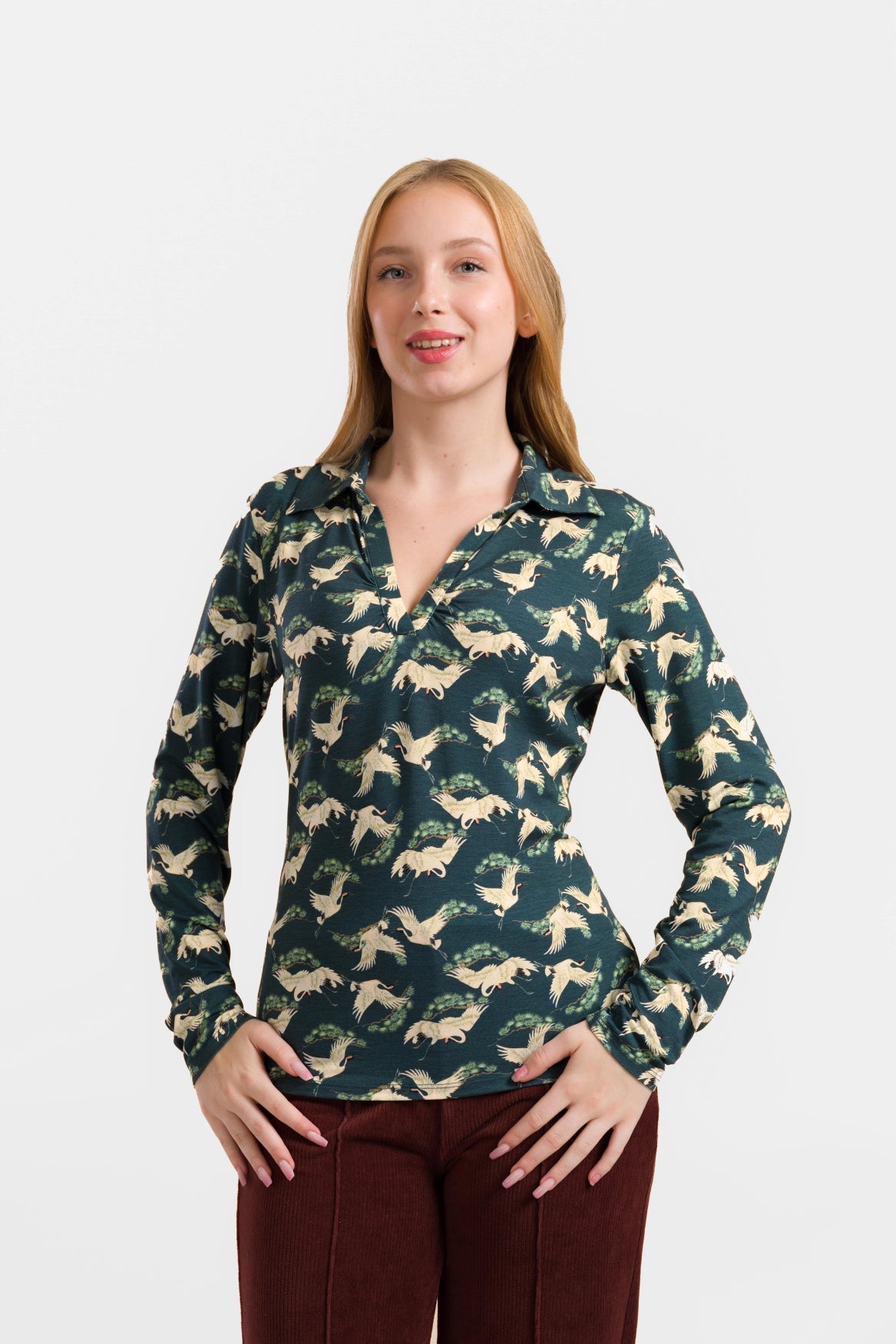 Suzy Langarmshirt | Crane Dance Petrol