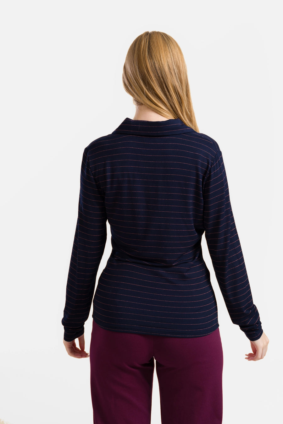 Suzy Langarmshirt | Gestreift Blau-Lurex Roségold